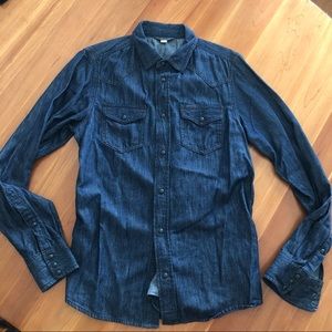 Diesel Long Sleeve Indigo Denim Pearl Snap Shirt